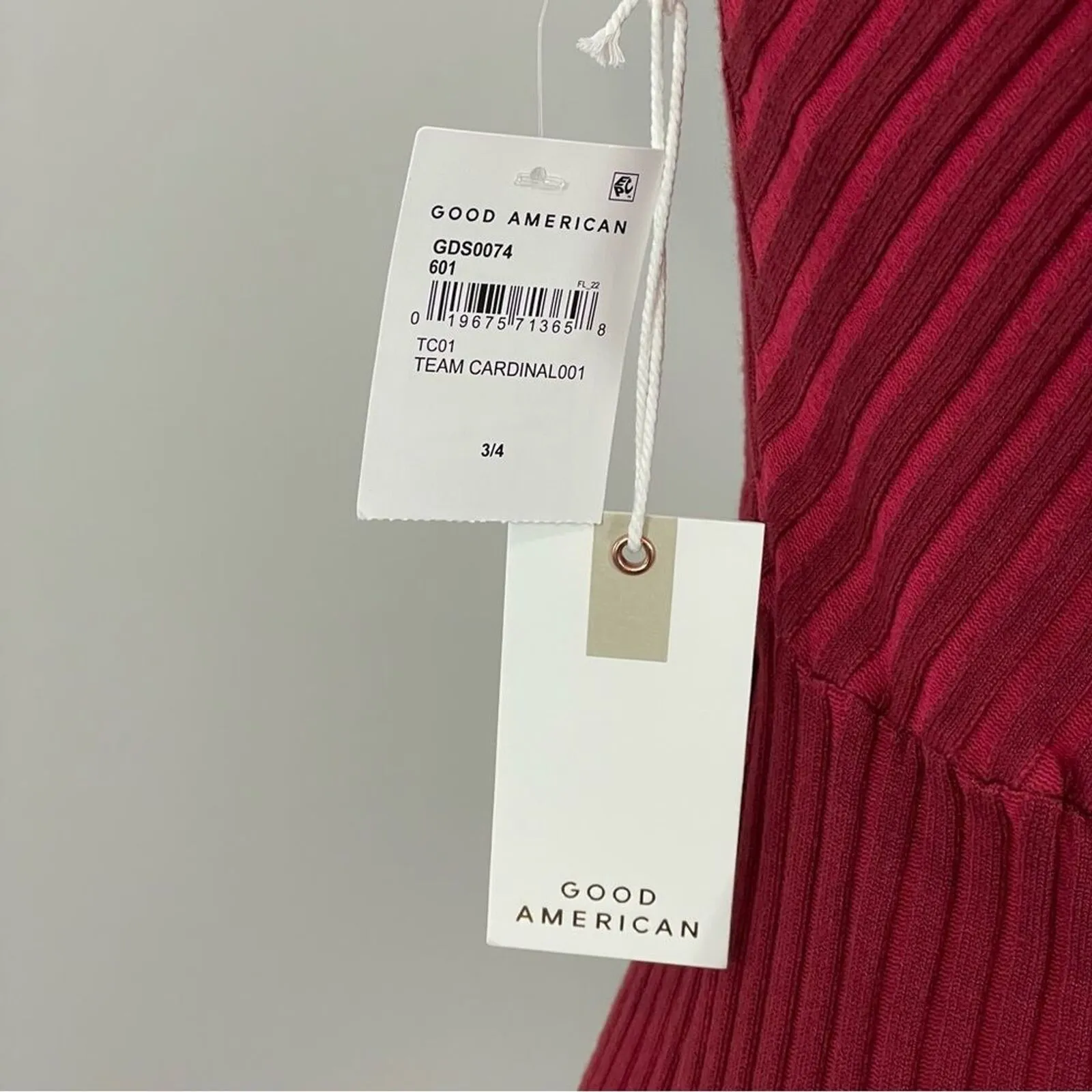 NWT Good‎ American Dress Size 3/4 L/XL Angled Rib Mock Halter Midi Team Cardinal - Image 7