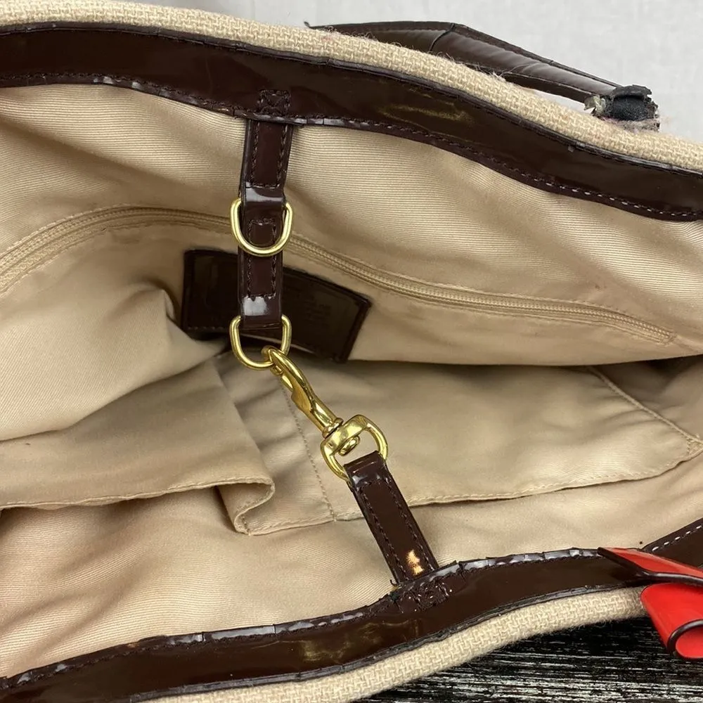 Coach Tan & Brown Wool Blend Striped North South Tote Bag - Image 4