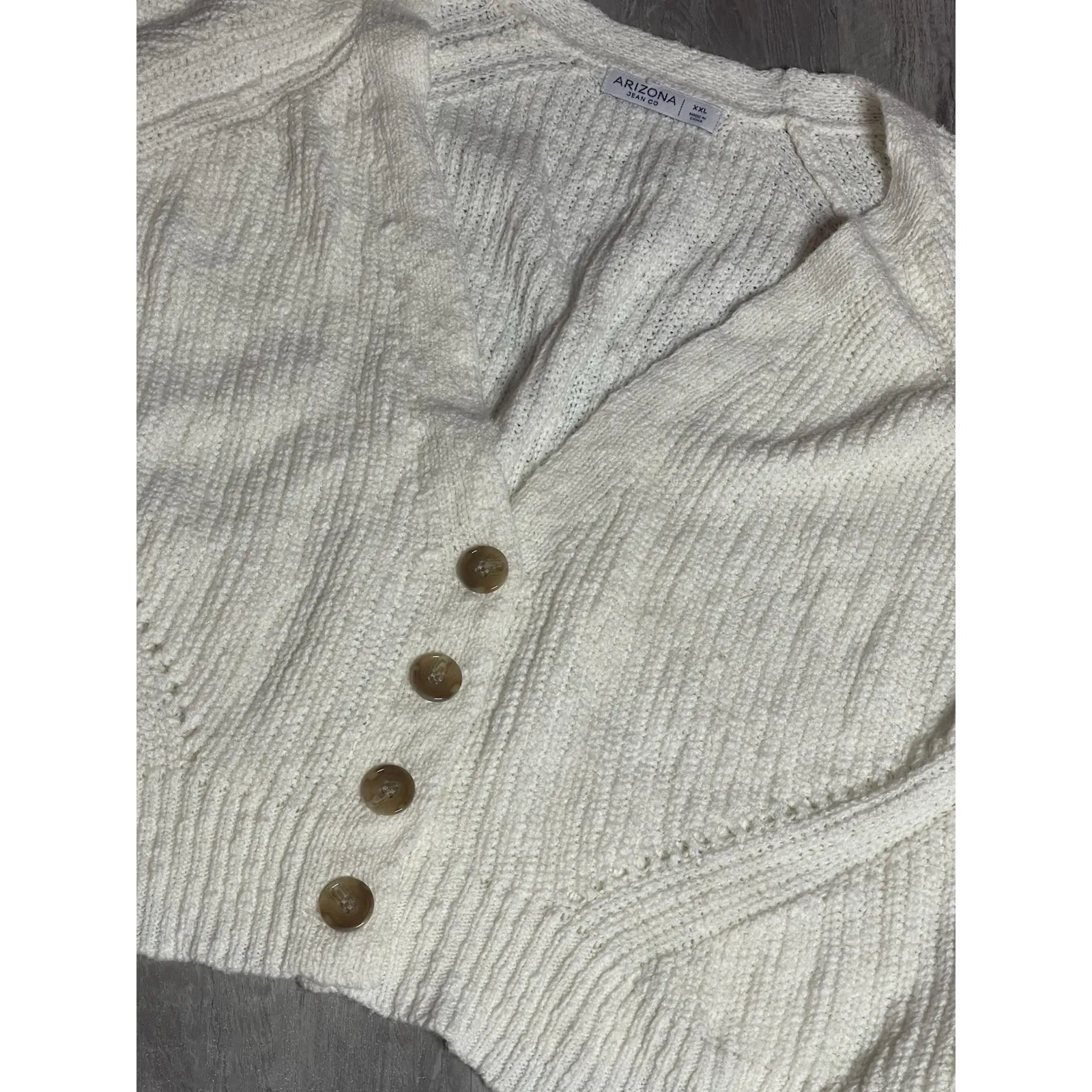 Arizona Jean Co Cream cropped cardigan‎ Three Button Up Size  Xxl C-0052 - Image 2