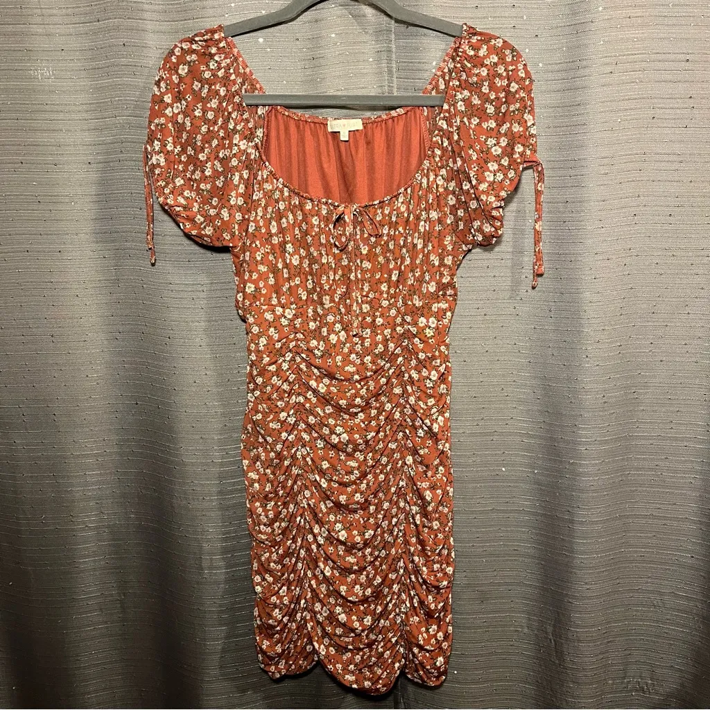 Ultra Flirt Mini Scrunch‎ Stretchy Lace Dress Dark Nude W/ Flowers Size XL - Image 2