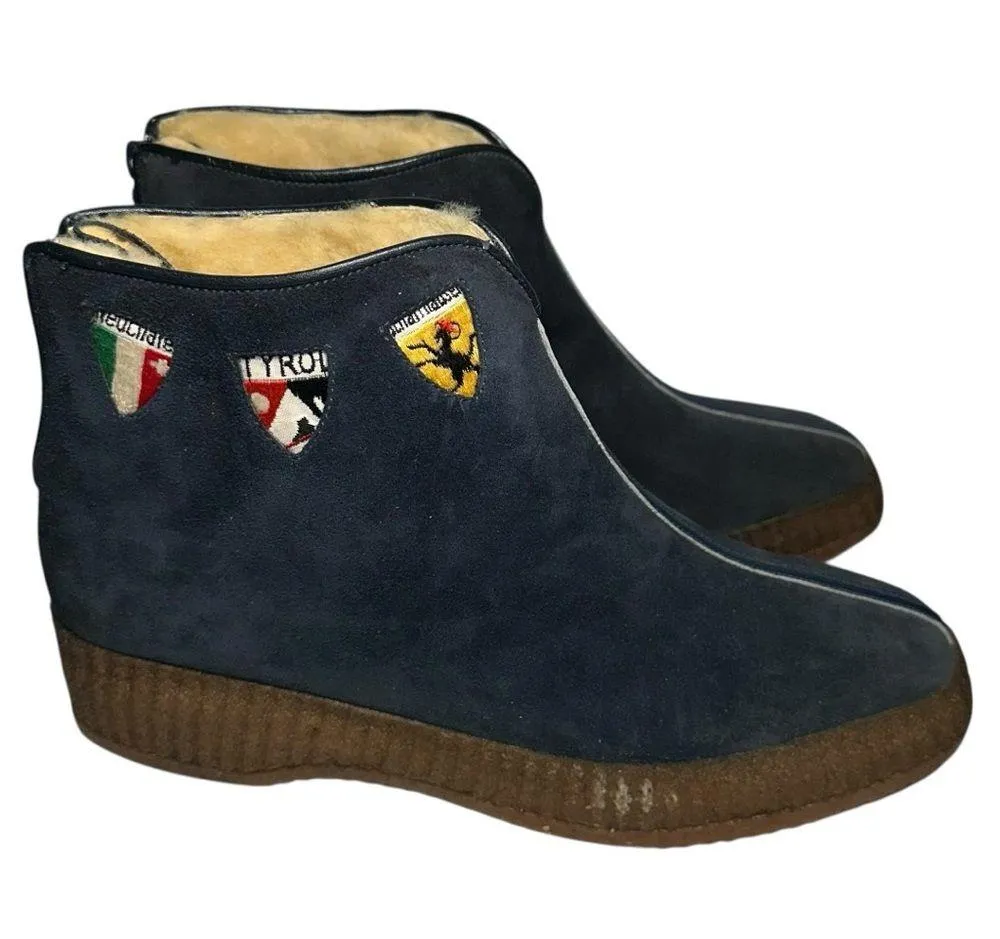 Tyrol Vintage RARE Women’s Size 7 Blue Suede Sherpa Lined Embroidered Flag Boots - Image 7