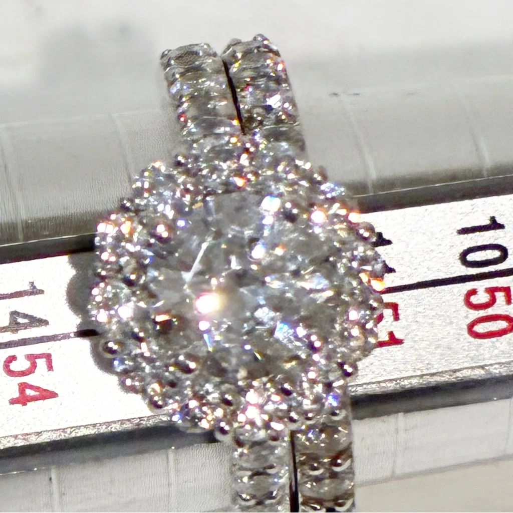 Swarovski Sterling Silver‎ 925 Platinum Flower Halo Ring Band Set Size 6 NEW - Image 6