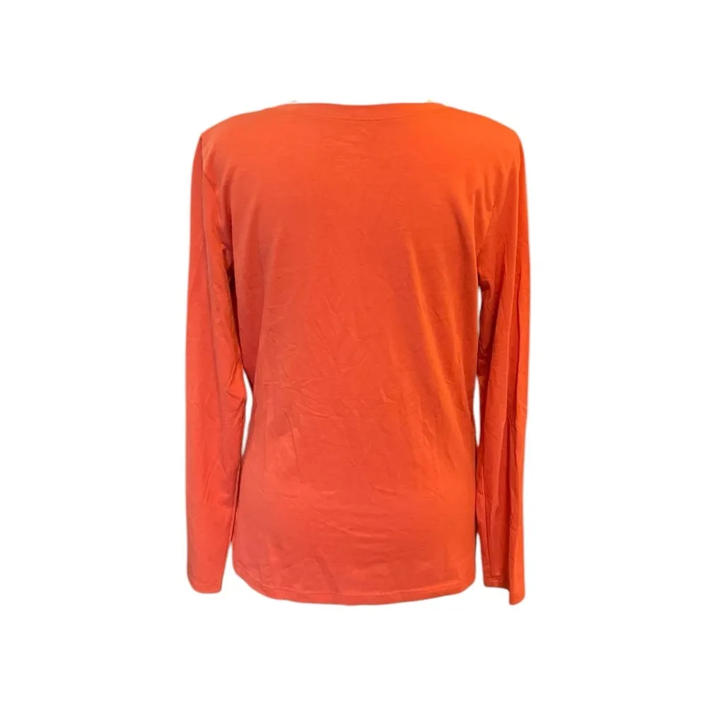 LL Bean Supima Cotton Long Sleeve Top Draped Open Neck Wrap Shirt Womens Medium - Image 2