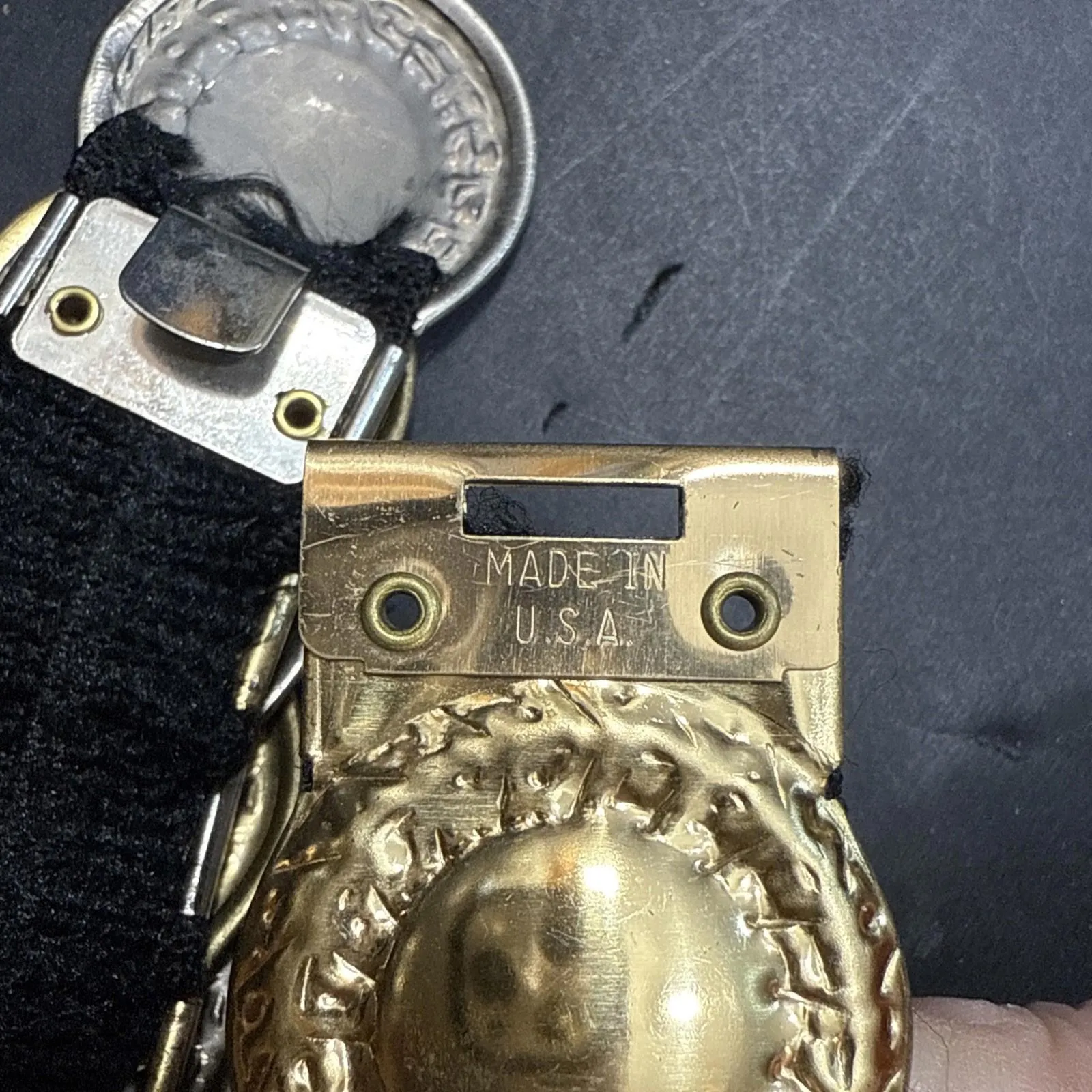 Vintage Gold Silver Metal Disc Coin Stretch Belt 80s Medallion Roman - Image 5