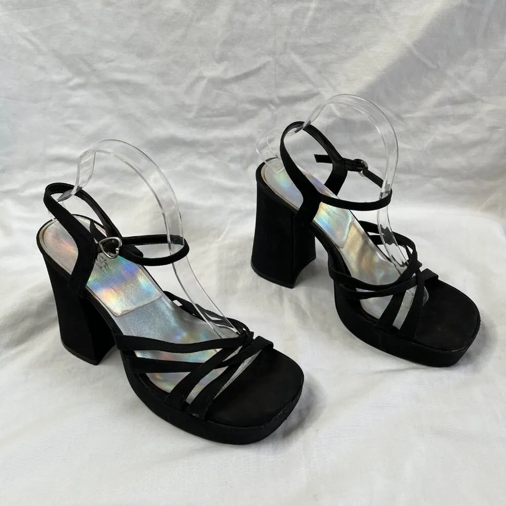 Splash Y2k Vintage  Black Open-Toe Strappy Platform Block Heels - Image 2