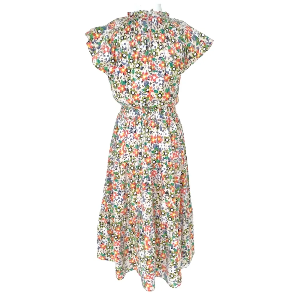 Moodie Metallic Shimmer Floral Smocked Prianna Dress Red Size M - Image 3