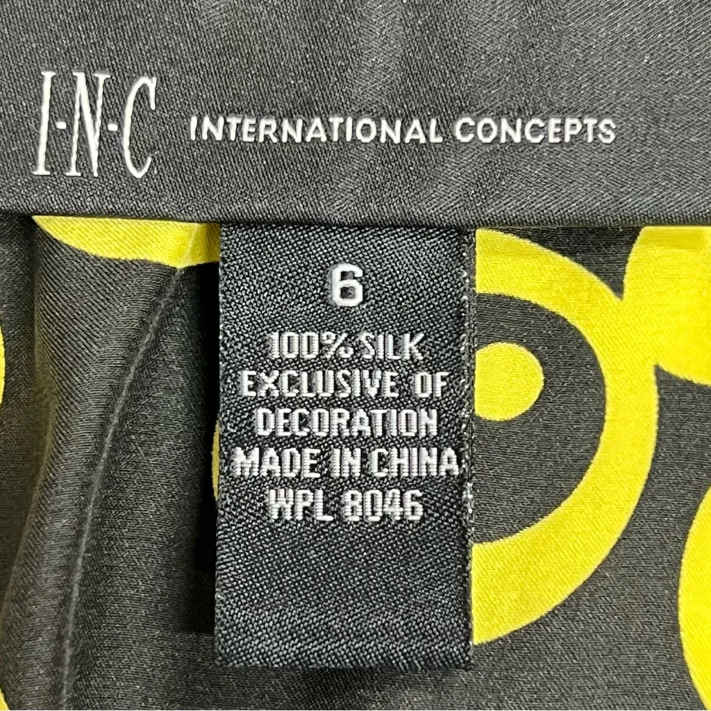 INC size 6 Womens Black Yellow 100% Silk Floral Print Blouse Sequins Kimono top - Image 9