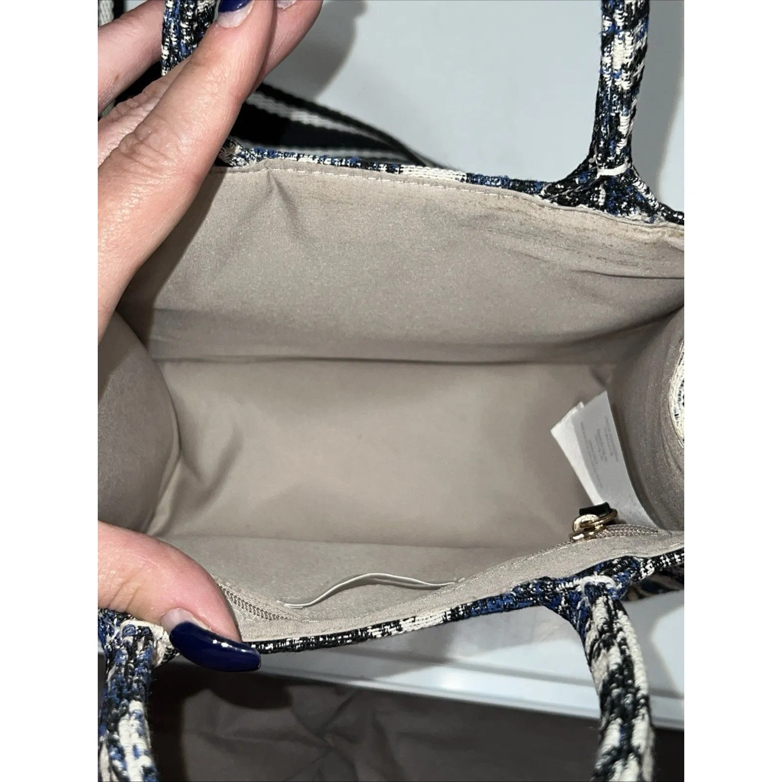 H&M Mini Tote Jacquard Tote Palm Tree Leaf Tropical Bag Crossbody Strap Blue EUC - Image 9