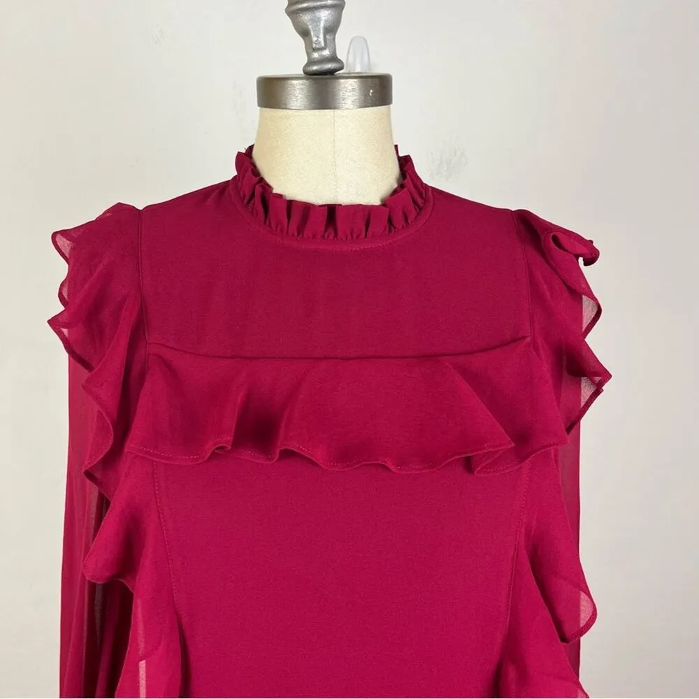 Rachel Parcell Maroon Ruffle Blouse NWT XS - Image 3