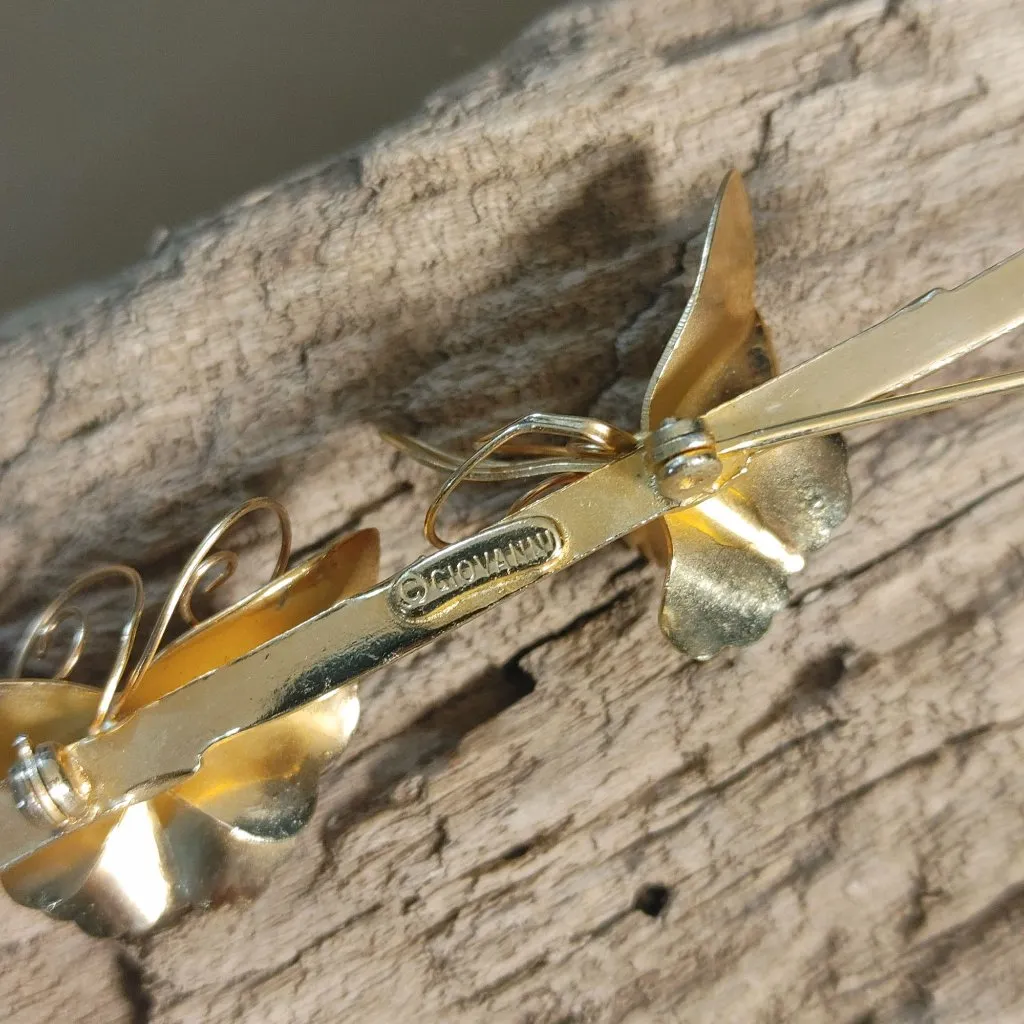 Giovanni Pin Brooch Vintage Gold Tone Butterfly Floral Signed Elegan Nature I - Image 4