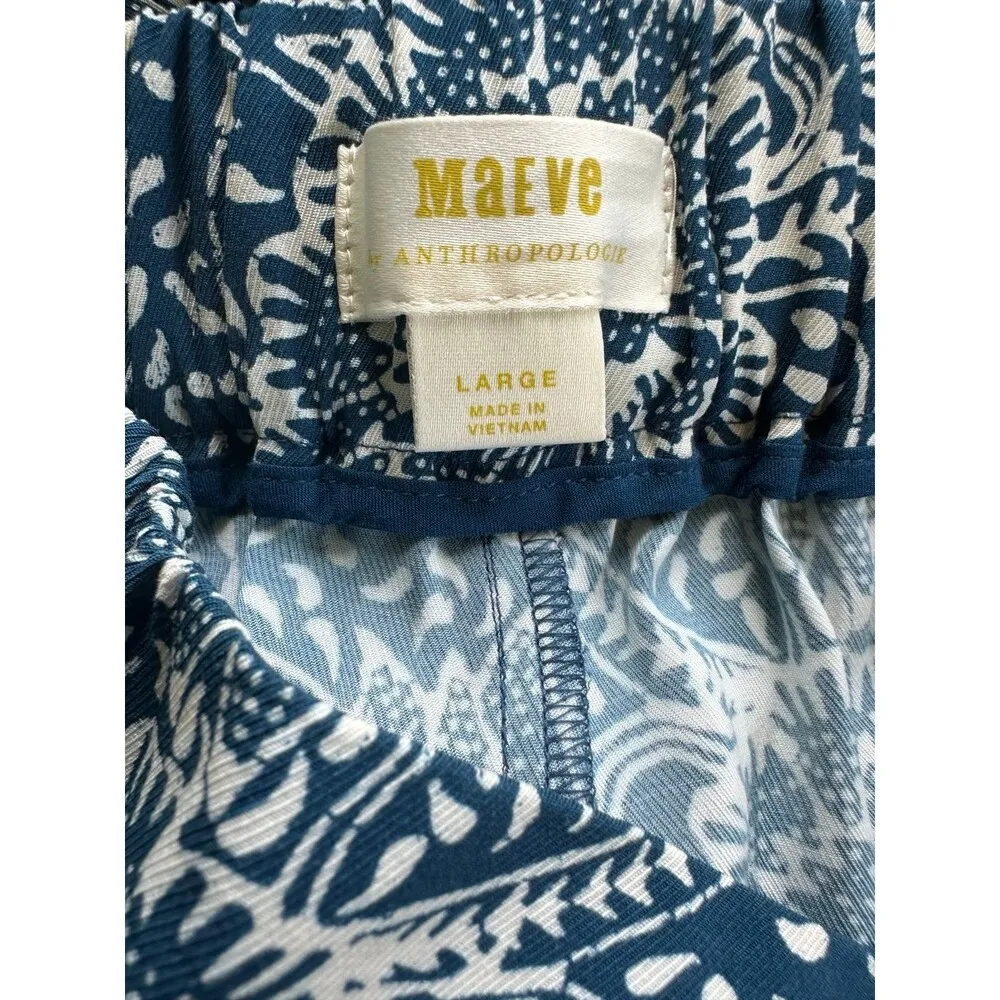 NWT Anthropologie MaEve Anika Blue Paisley Motif Wide Leg Slit Pull On Pants L - Image 6