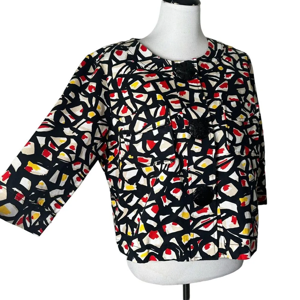 Rudy Rd Maximalist Statement Piece Blazer Womens 14 Artsy Geometric Print Jacket Black - Image 4
