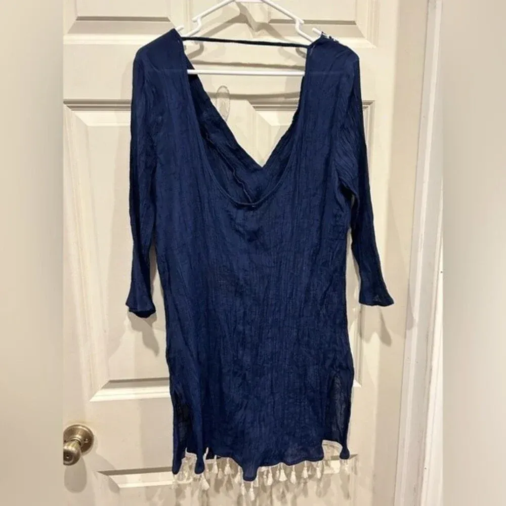 Kona‎ Sol Navy Tasel VNeck Swim Cover Up Size Large - Image 4
