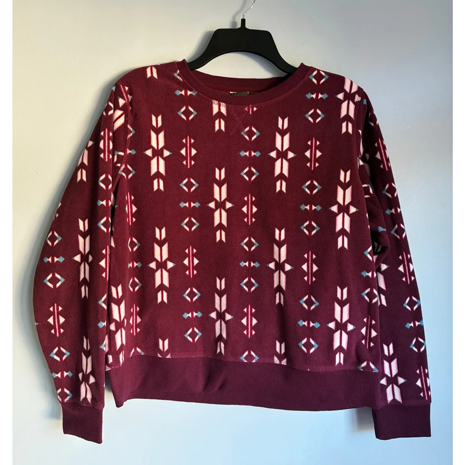 Eddie Bauer Fleece Top Sweater Crew Neck Medium Aztec Print - Image 4