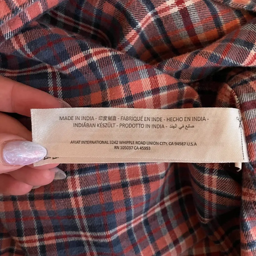 Ariat Rebar Women XL Blue Pink White Plaid Flannel Shirt DuraStretch Workwear - Image 8