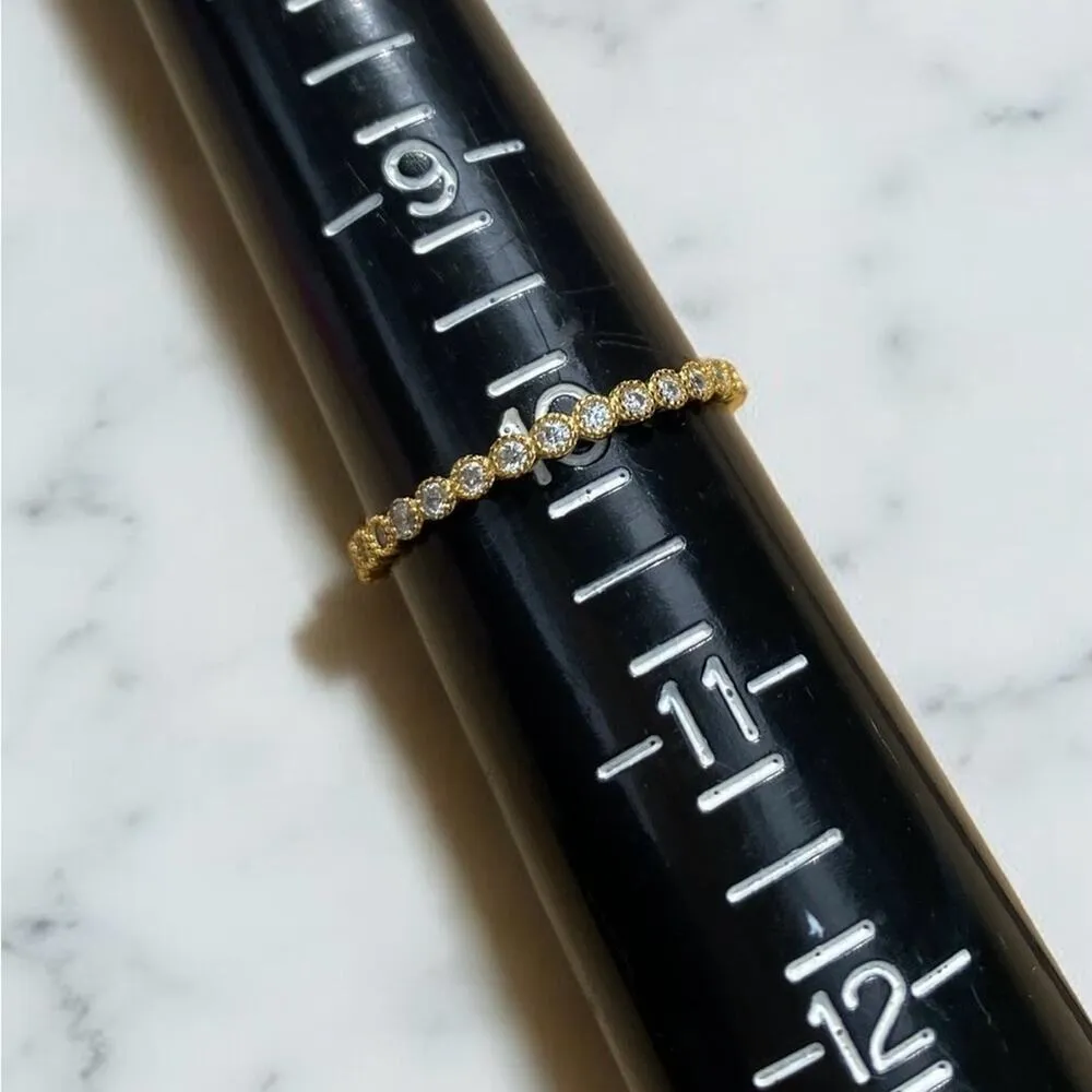 Yellow Gold Plated 925 Sterling Silver Eternity Cubic Zirconia Ring Size 8 NIB - Image 4