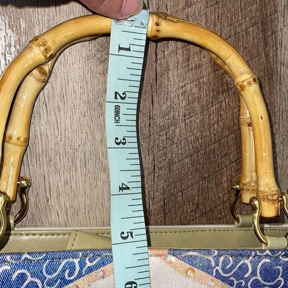 Vintage Ornate Retro Beaded Embroidered Elephant Purse Bag Tote with Wooden Bamb - Image 10
