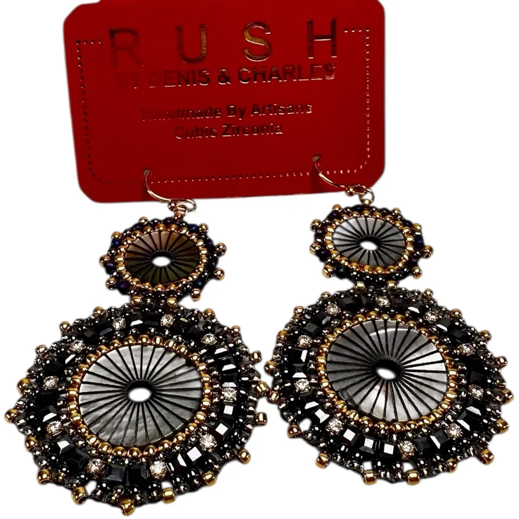 Rush by Denis and Charles, Dangling Boho Beaded Earrings NWT Black - Image 2