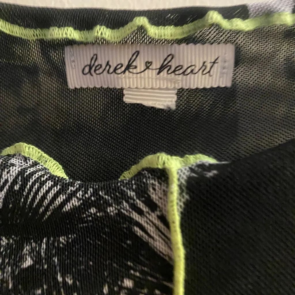 Derek Heart Womens Shirt S Small Black & Lime Green Palm Trees Print Bust 34” - Image 2