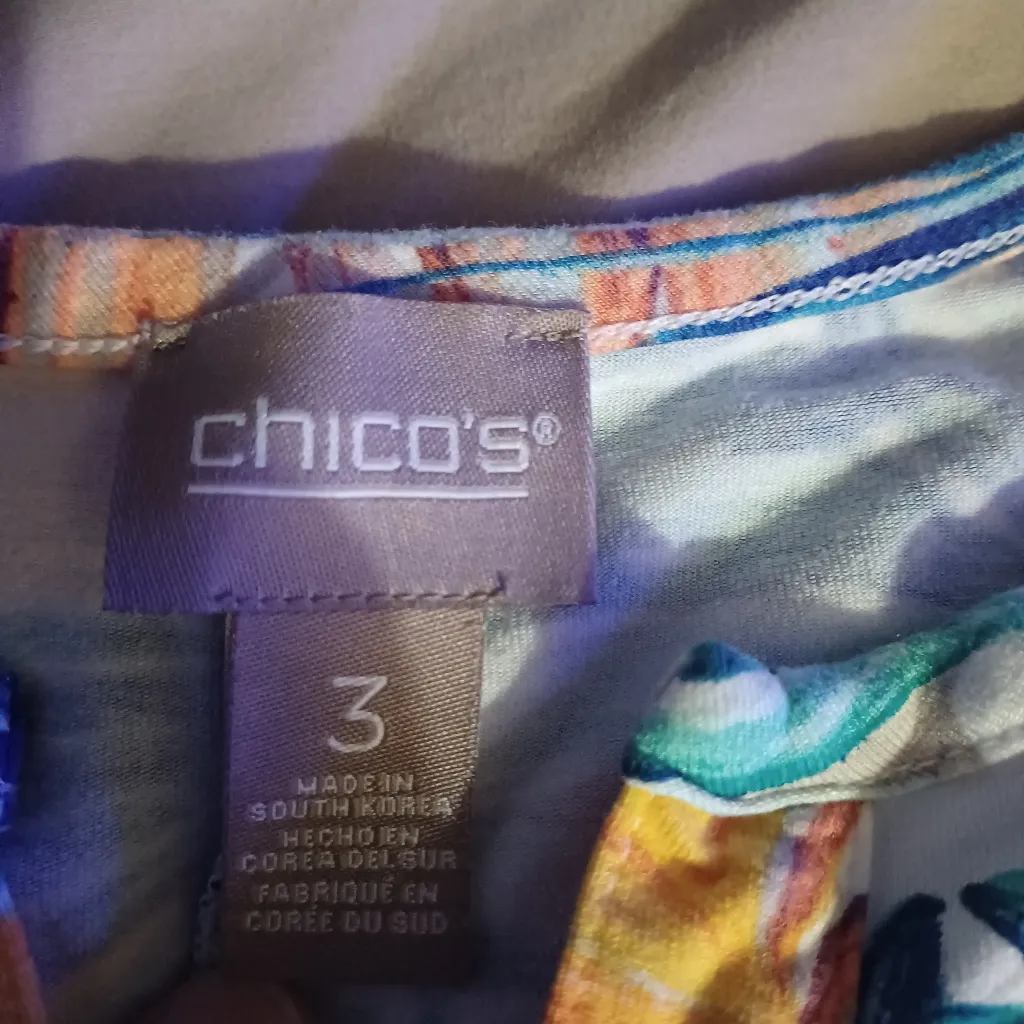 Chico’s Midi Dress Tropical Aqua Orange Sleeveless Stretchy Sz 3 Coastal Beachy - Image 3