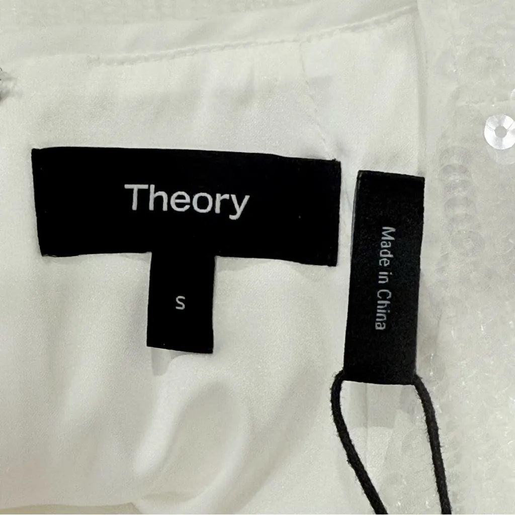Theory Sequin T-Shirt Mini Dress Oversized White Small Chic Holiday Bridal Party - Image 9