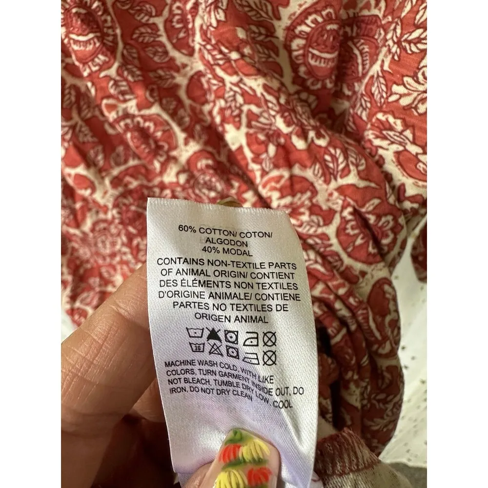 Lucky Brand Southwestern Rustic Floral Paisley Half Sleeve Elastic Band Blouse L - Image 7