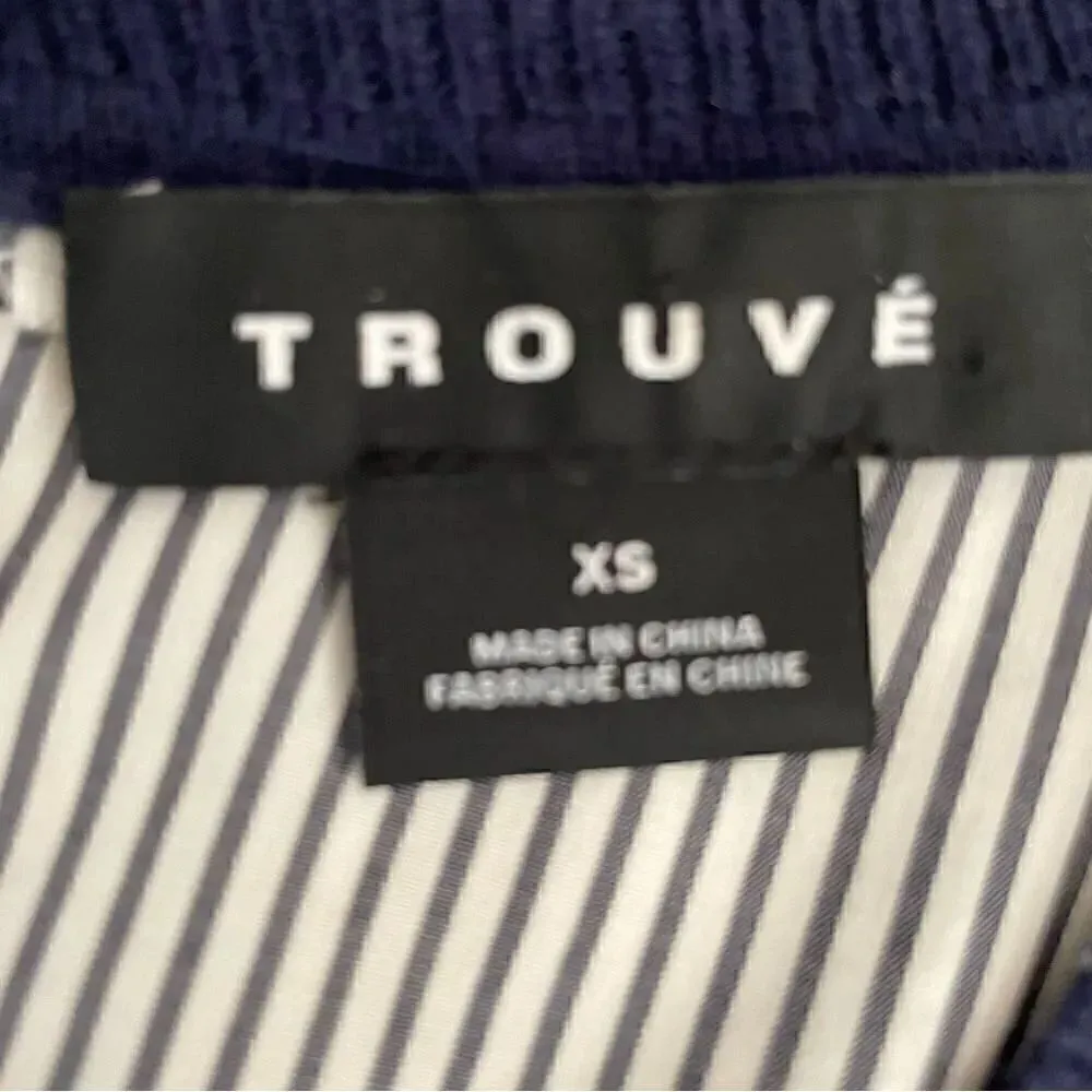 Trouve Mixed Media Solid Front Stripes Back VNeck Lightweight Sweater SZ XS Blue - Image 5
