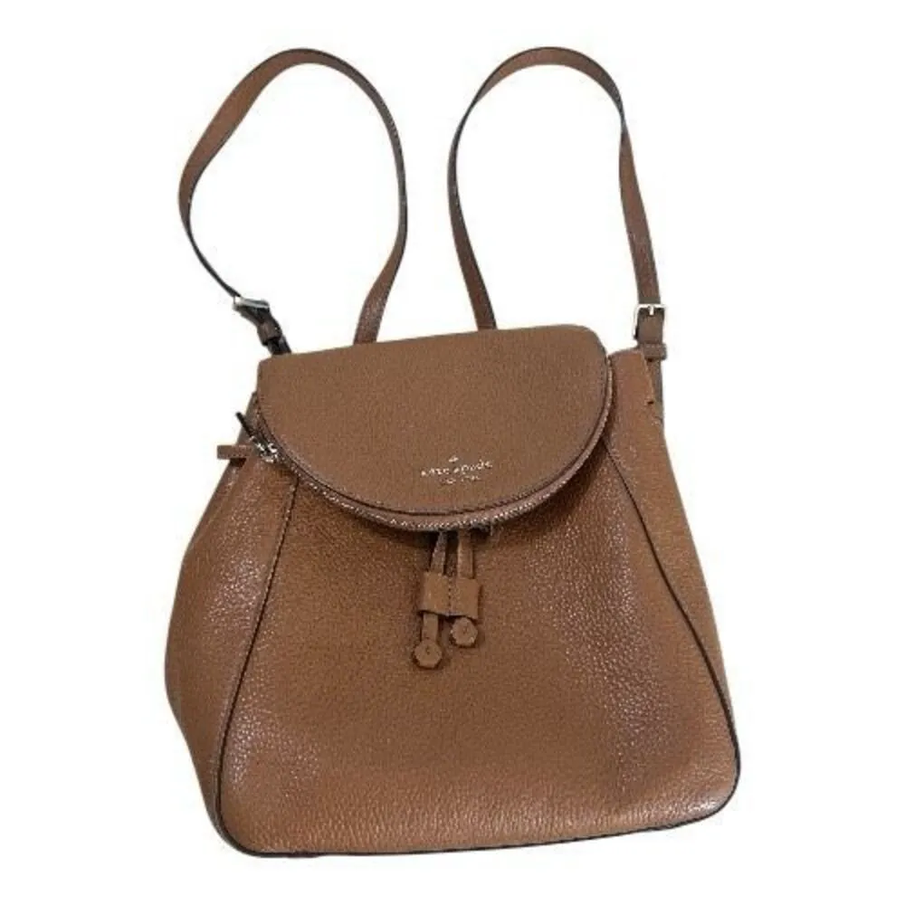 Kate Spade New York Leila Medium Flap Backpack Brown Pebbled Leather - Image 2