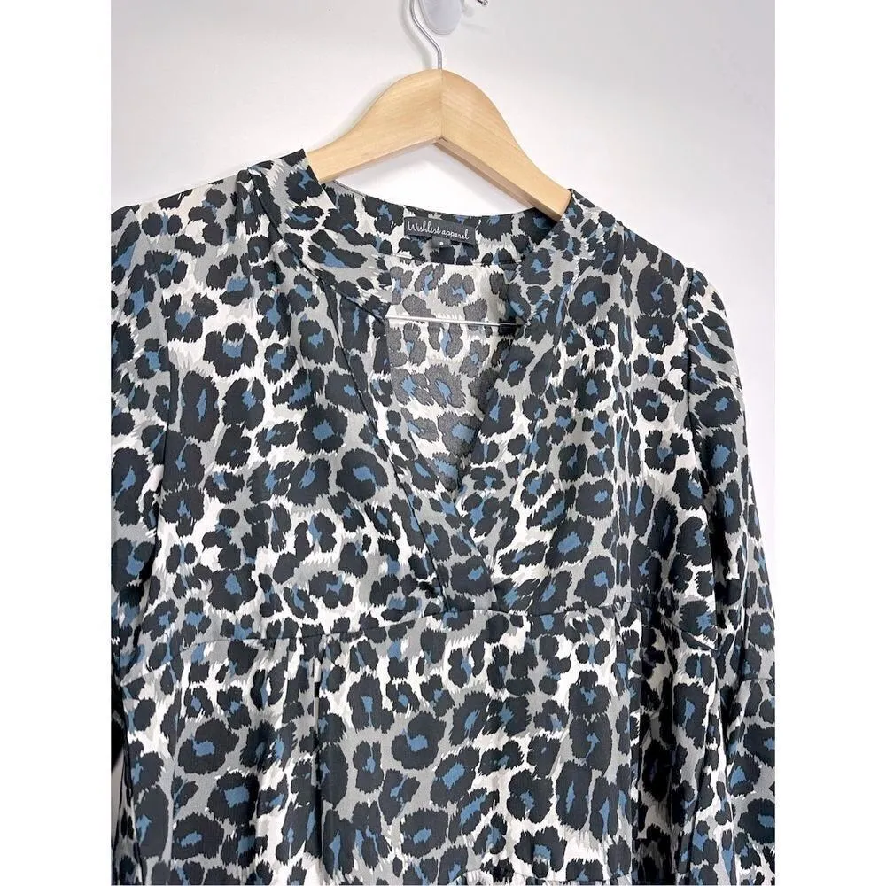 Wishlist Apparel Dress Womens Leopard Print Tiered Mini Gray/Blue/Black Size Sma - Image 4