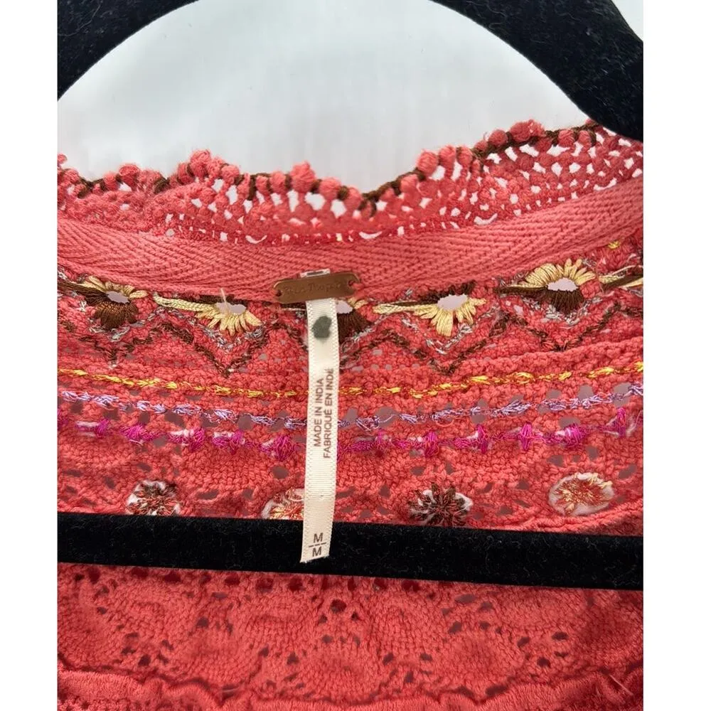 FREE PEOPLE CAMELIA SIESTA FIESTA CROCHET TRIM LONG SLEEVE TOP size M loose fit - Image 4