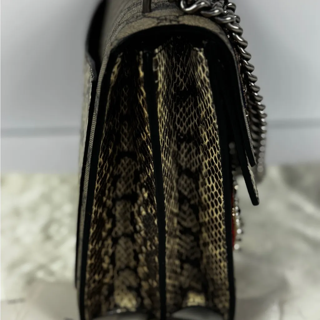 Gucci GG Supreme Monogram Snakeskin Flower Embroidered Dionysus Shoulder Bag - Image 8