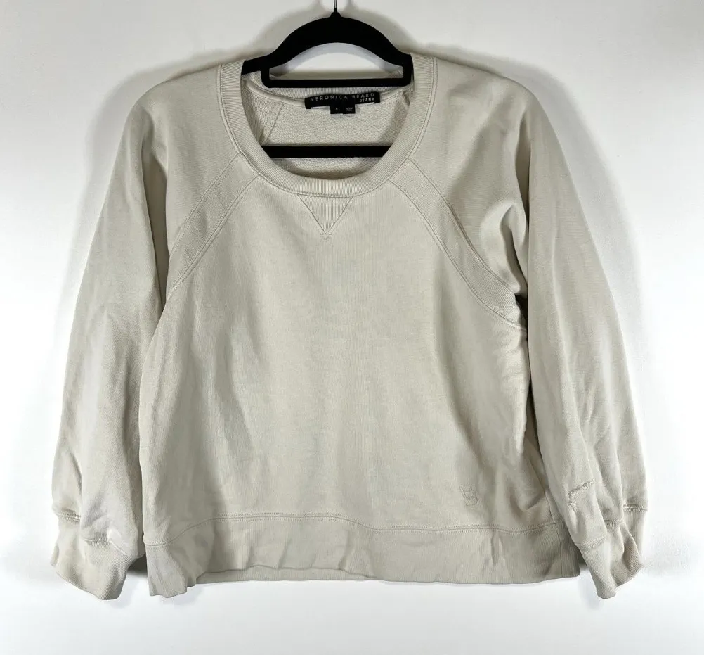 Veronica Beard Sweatshirt Womens Small Cream Ivory Natti Crop French Terry Pima - Image 1