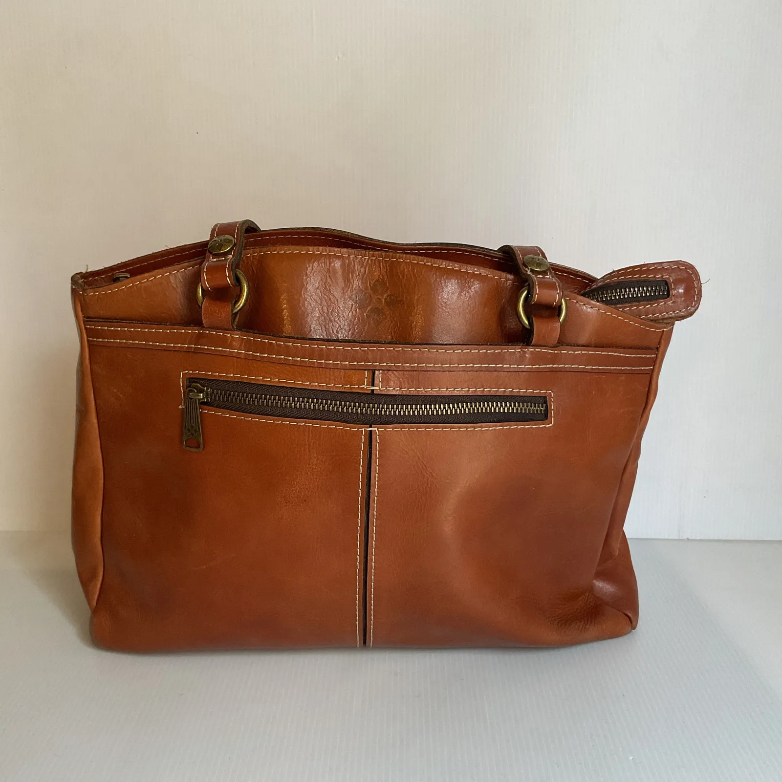 Patricia Nash Brown Leather Tote Bag Zip Top Shoulder Bag Vintage Style - Image 3