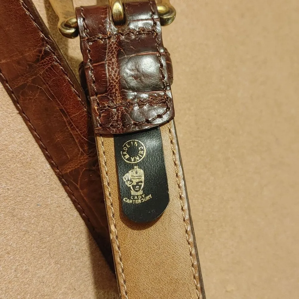 Brown Leather Belt Handcrafted Italian Roco Ornate Brass Buckle Detailing Size 34 - Image 3