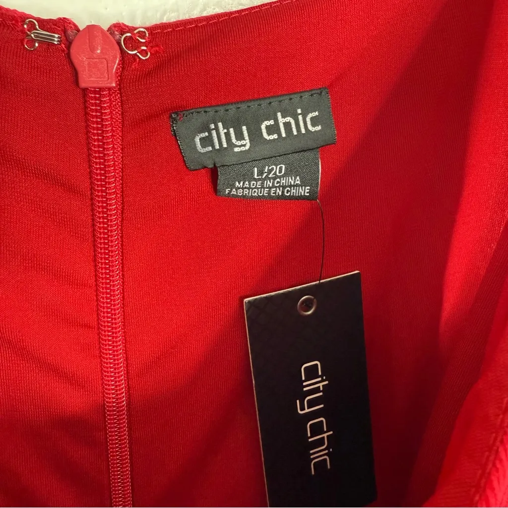 NWT City Chic Romantic Tie Dress In Red V-Neck‎ Cold Shoulder Size 20 (L) - Image 6