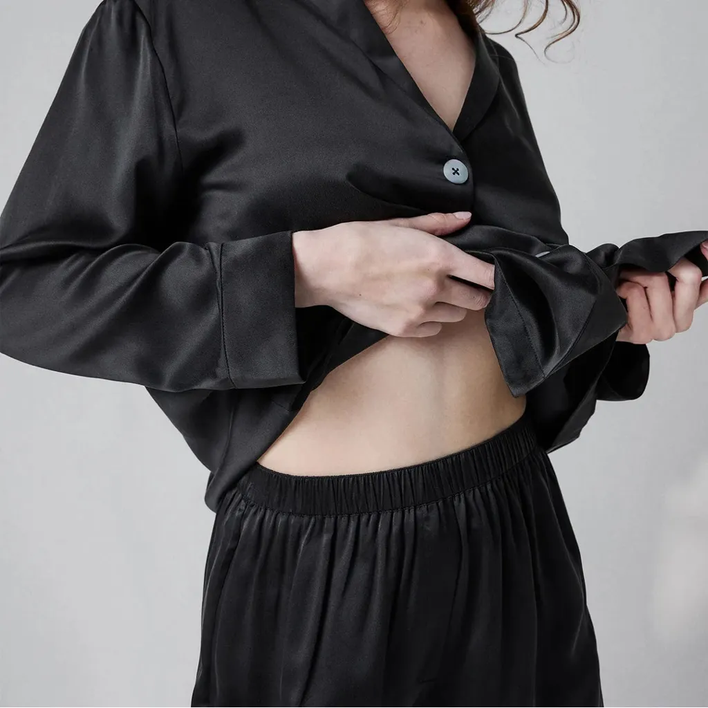 Lunya Washable Silk Long Sleeve Top Size Small Black - Image 2