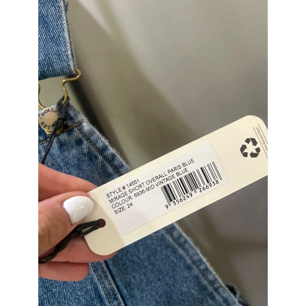 Rolla's Mirage High Waist Overall Shorts Mid Vintage Blue Womens Size 24 - Image 9