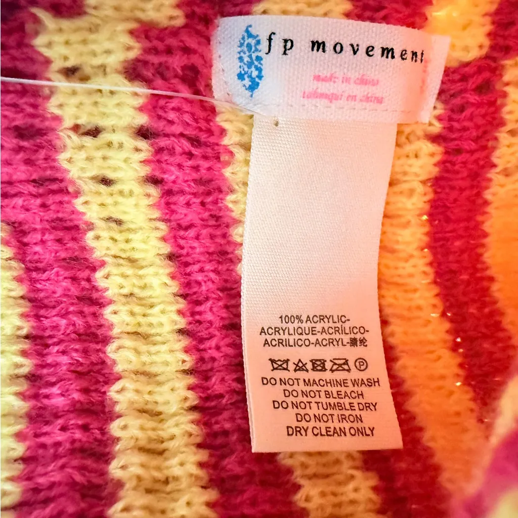 NWT Free People Stripe It up Cool Down Beanie, Pink Lemonade Yellow & Pink | OS - Image 4