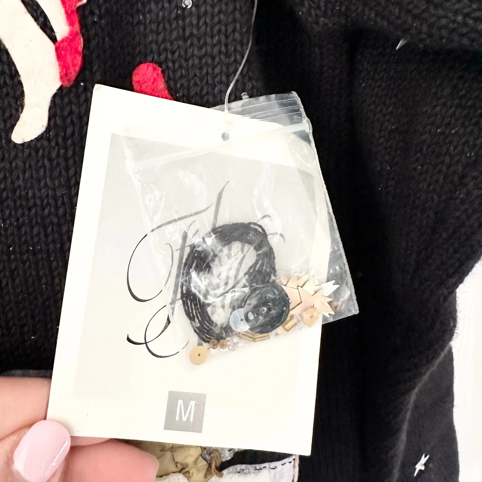 Fisher Hill NWT Deadstock Black Angel Fair Holiday Embellished Cardigan Medium - Image 8