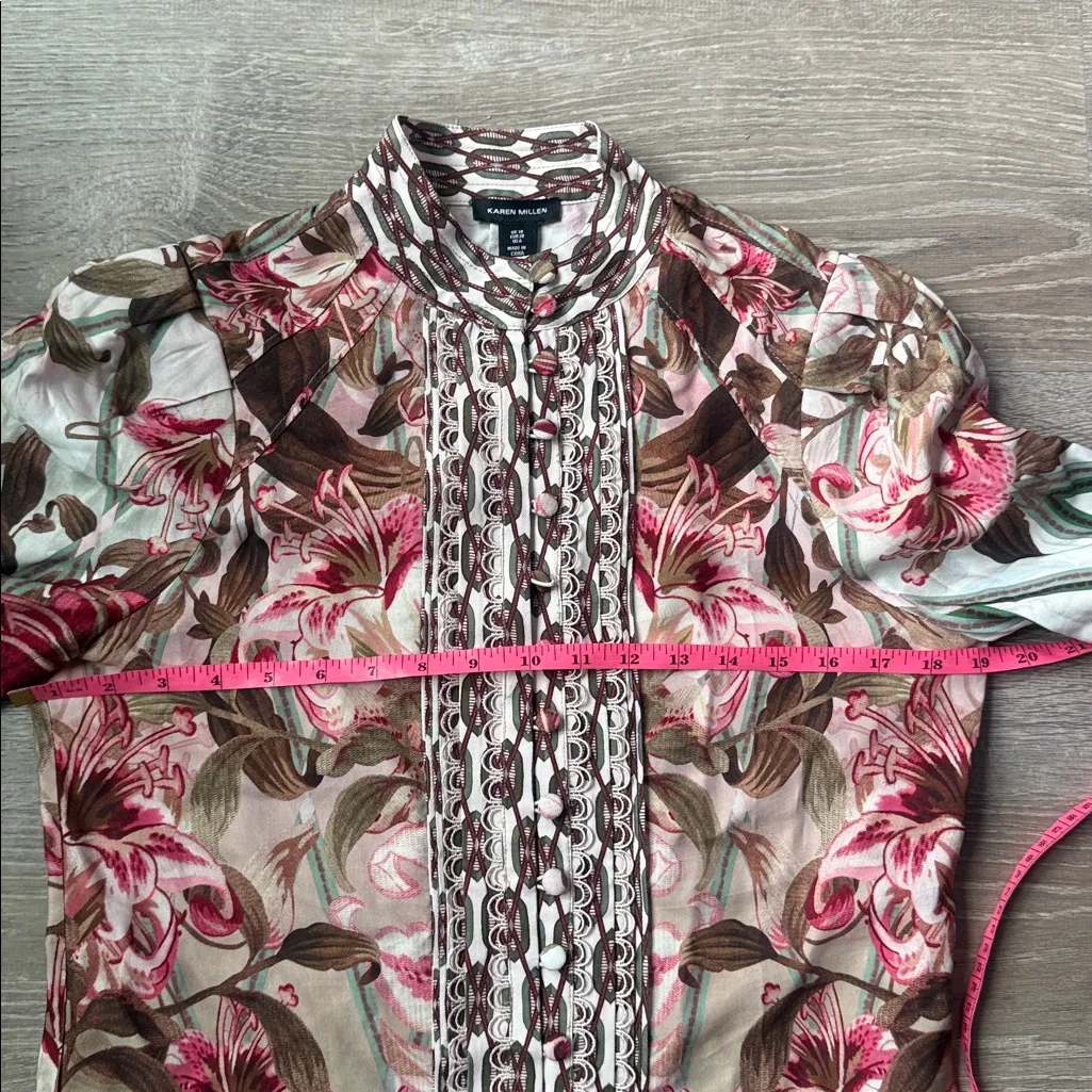 NEW Karen Millen Linen Viscose Border Print Floral Woven Blouse 6 - Image 9