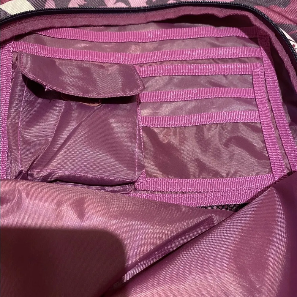 Navy, Pink Flowers Backpack with small pocket and two mesh pockets in side - Image 6