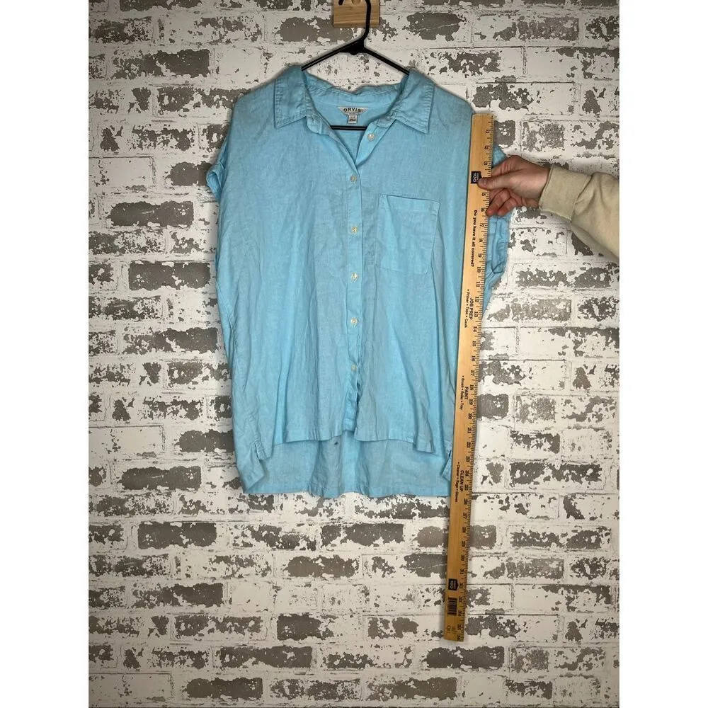 Orvis | women blue button down linen top - Image 6