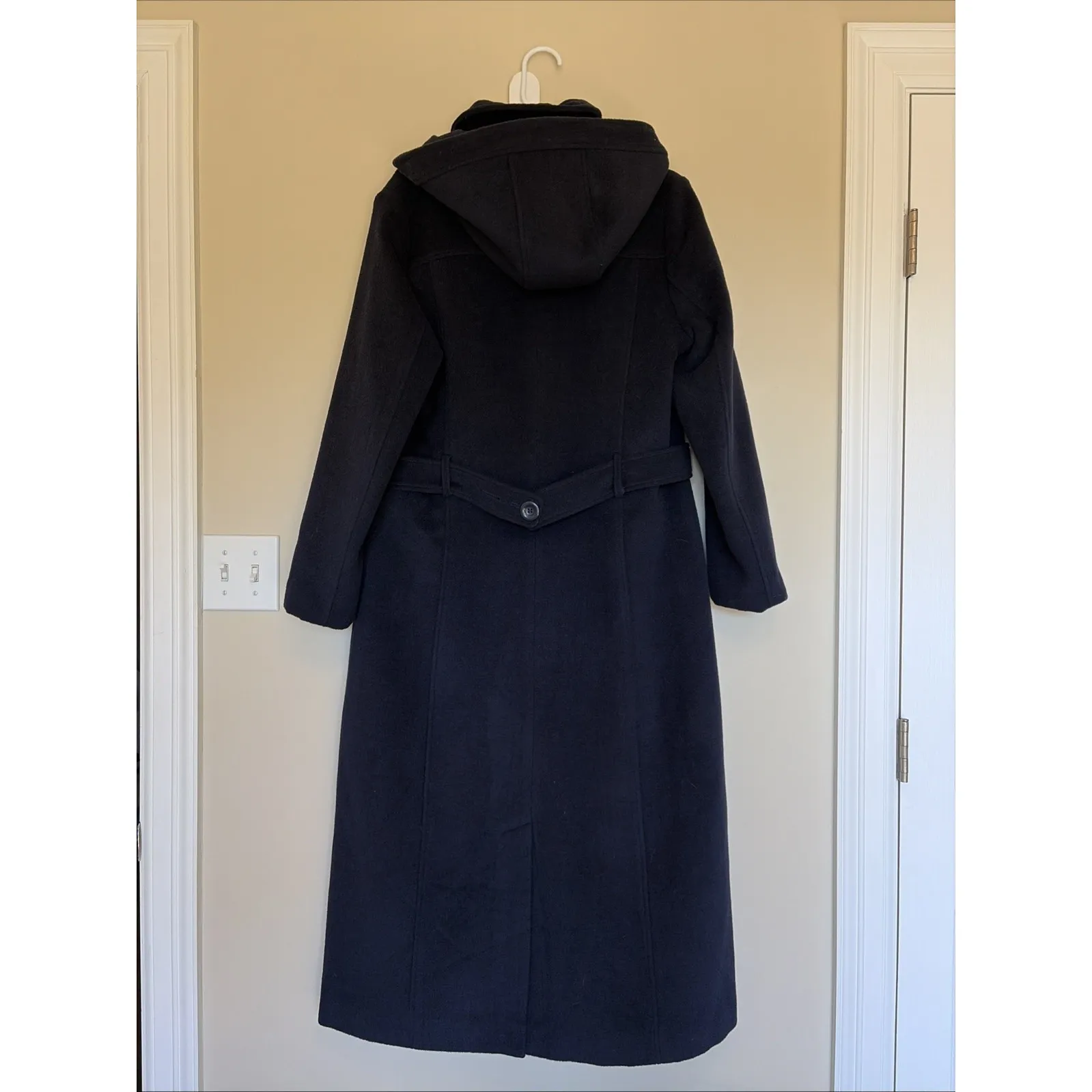 Kimi + Kai Navy Blue Double Breasted Wool Blend Removable Hood Overcoat Large - Image 5