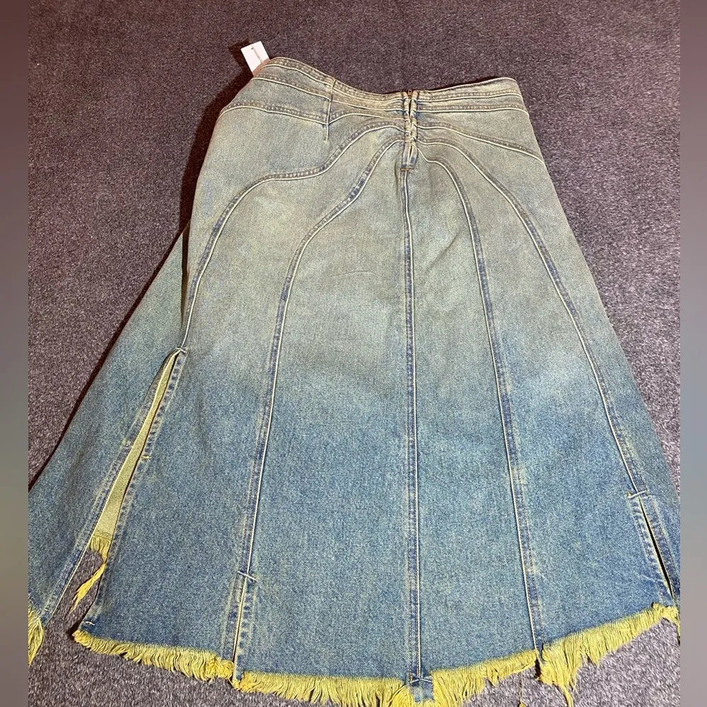 $450 NEW WITH TAGS EB DENIM Split Denim Midi Skirt‎ ( S ) Blue - Image 9