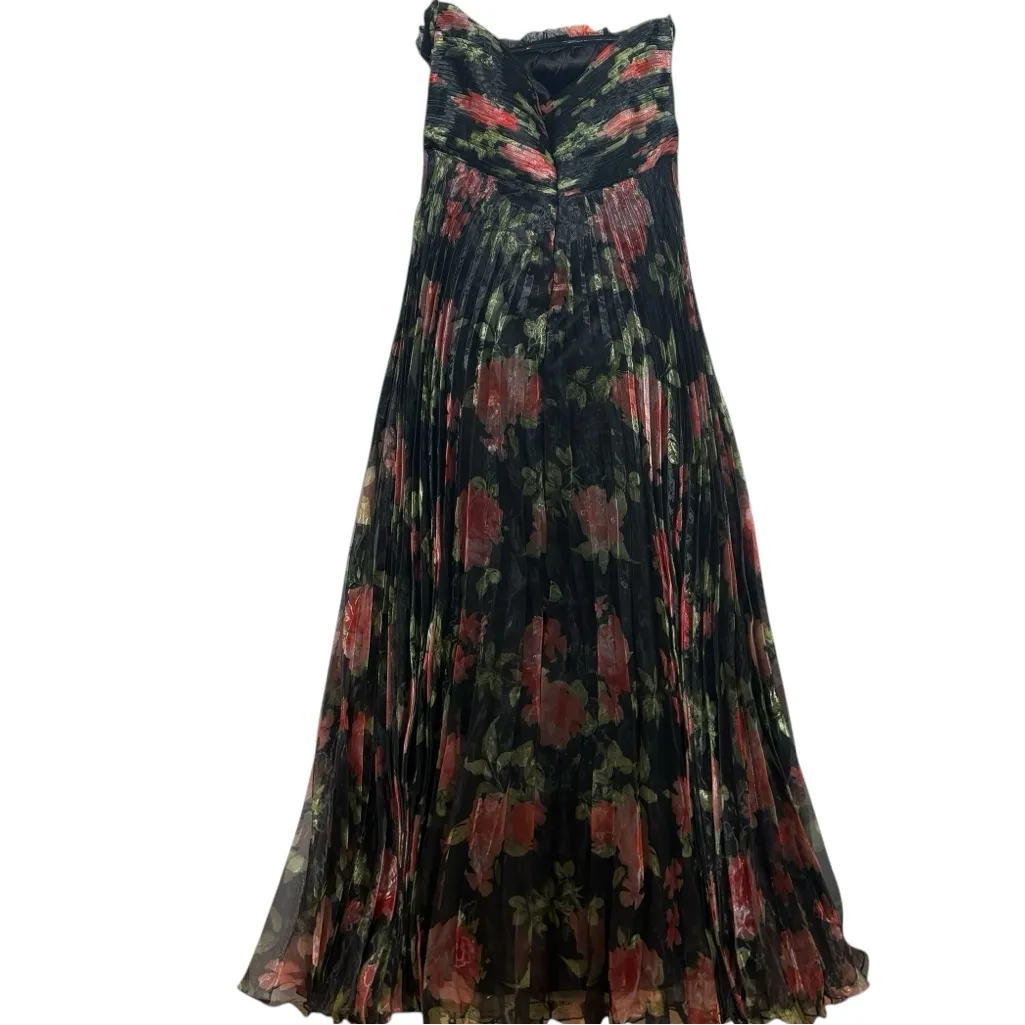 LULUS NWT Mesmerizing Forever Black Floral Pleated Organza Maxi Dress M - Image 4