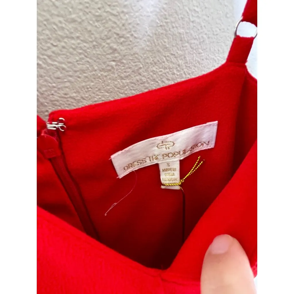 Dress the Population Beth Ruffle Sleeve Dress Size Small Rouge Red Midi New - Image 7