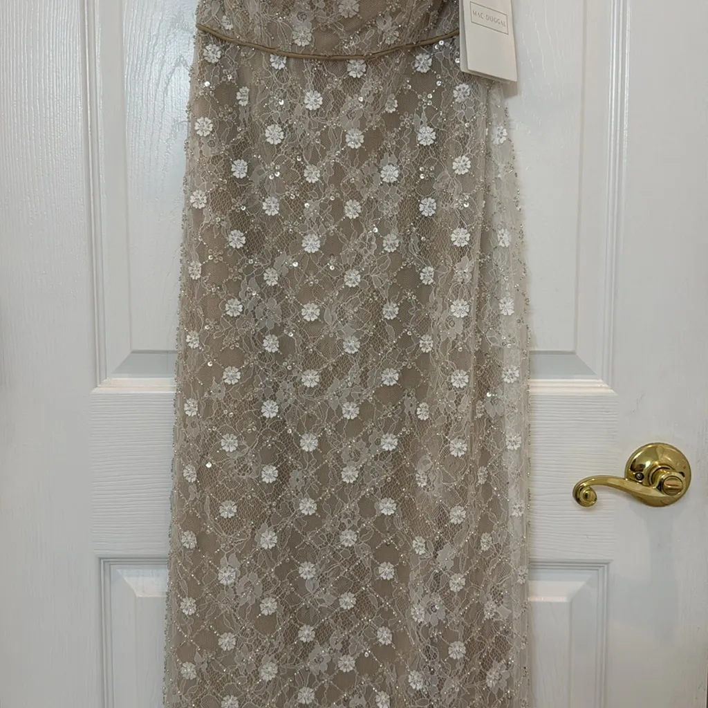 NWT Mac Duggal 68140 White Embellished Feather Strapless Column Dress Size 2 - Image 7