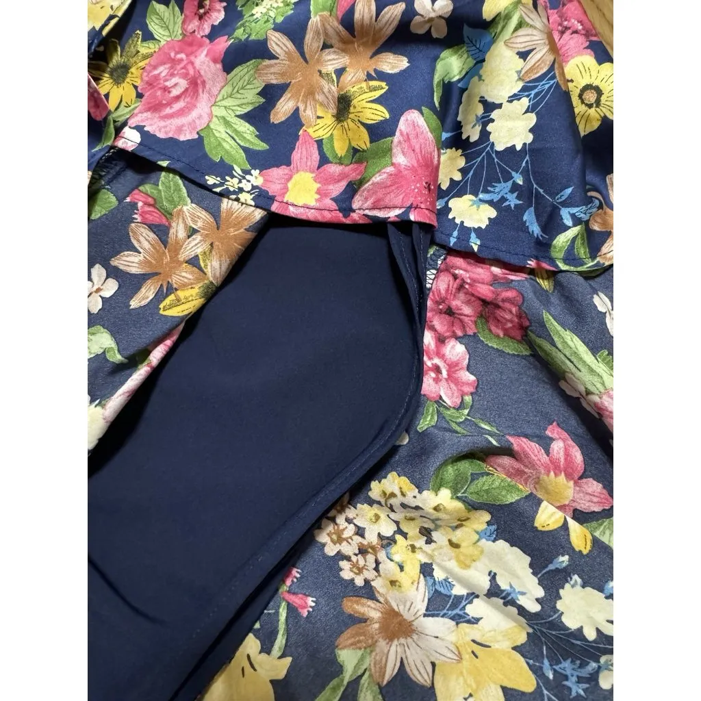 Lulu's Midi One Strap Dress Women‎ Size XL Blue Floral Print Ruffles Hawaiian - Image 8