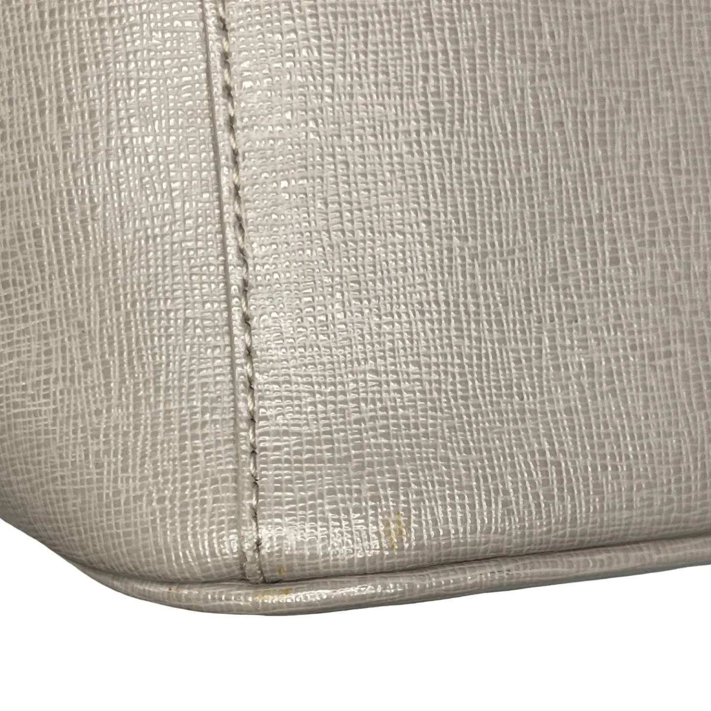 Furla Saffiano Leather Tote Shoulder Bag Gray Taupe Gold Hardware Italy - Image 14