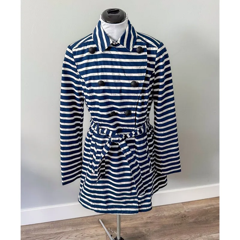 Express Striped Fit and Flare Trench Coat - Image 2